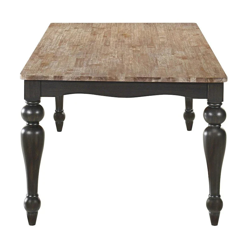 Table de salle à manger marron brossé avec pieds tournés