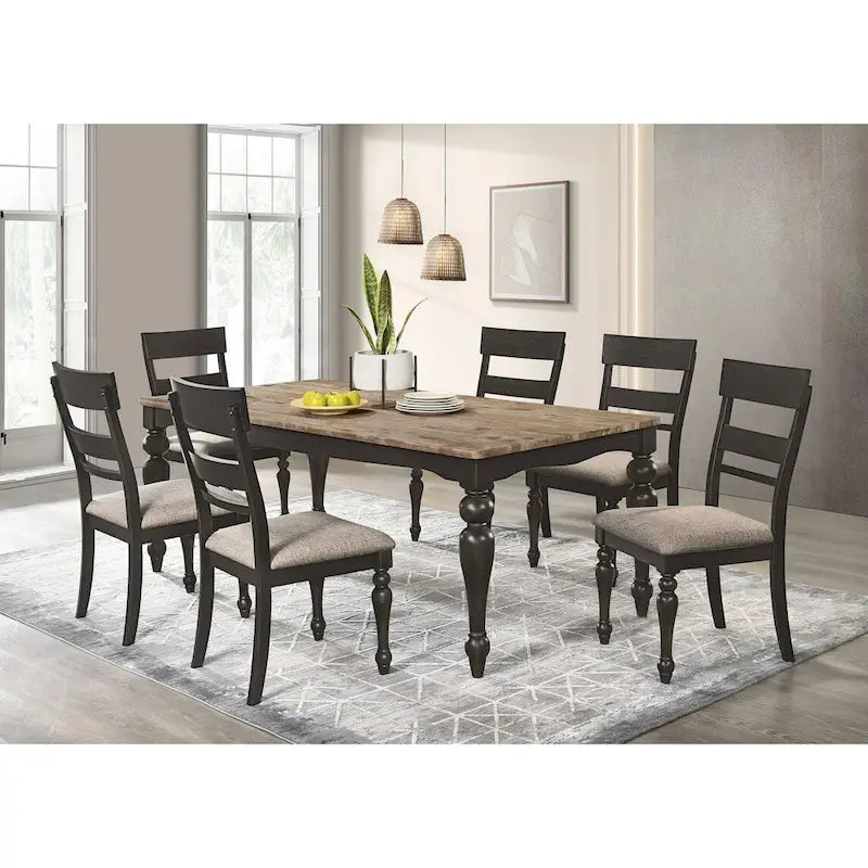 Brown Brushed Dining Table with Turned Leg