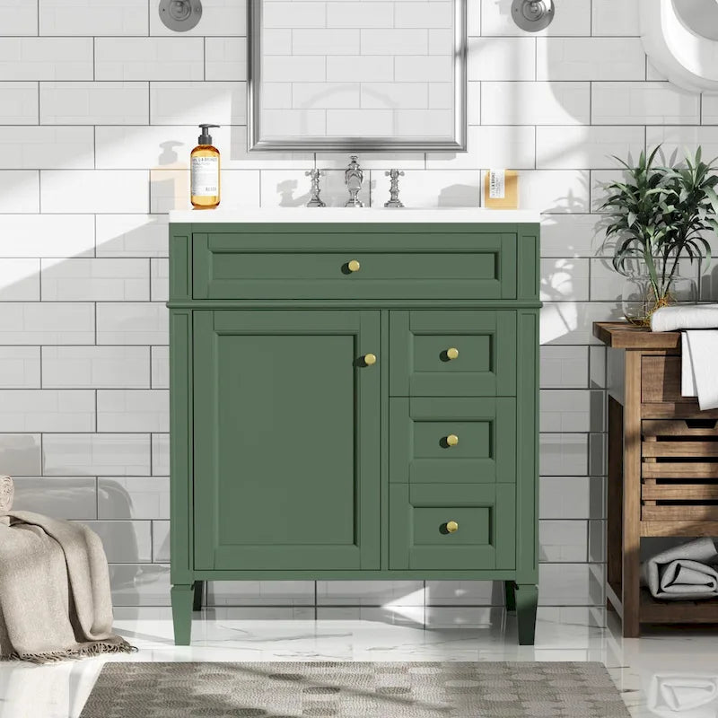 Meuble-lavabo de salle de bains de 30 avec lavabo intégré, meuble de rangement de salle de bains avec 2 tiroirs et un tiroir basculant, meuble-lavabo avec lavabo simple