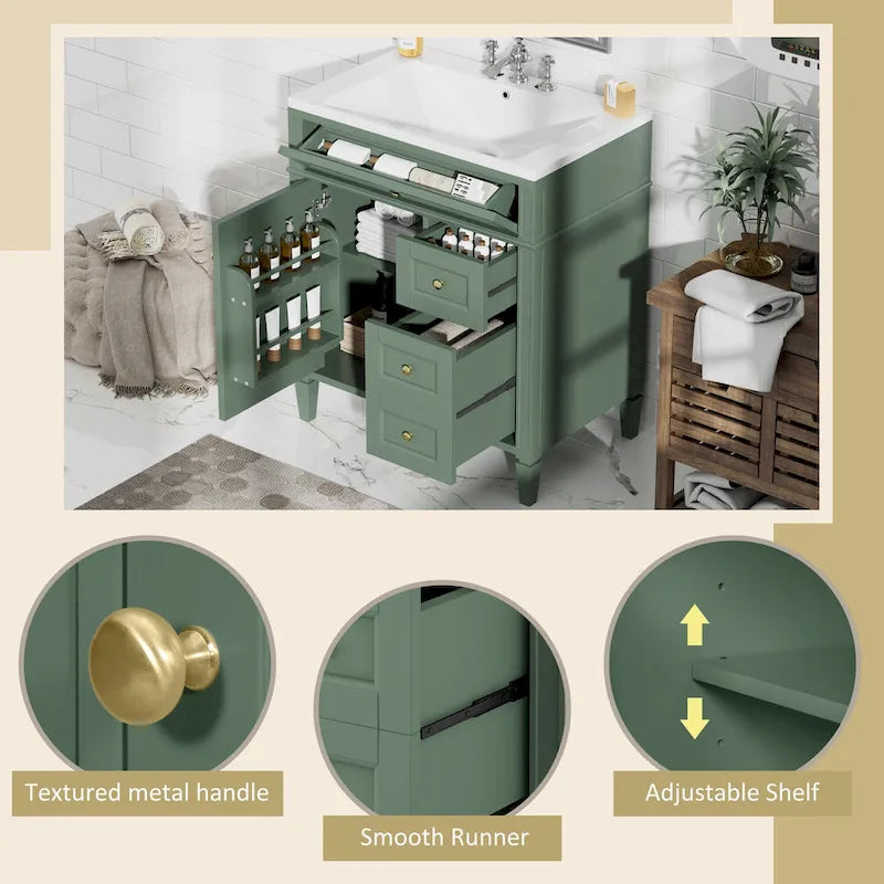 30 Bathroom Vanity with Top Sink,Bathroom Storage Cabinet with 2 Drawers and a Tip-out Drawer,Single Sink Bathroom Vanity