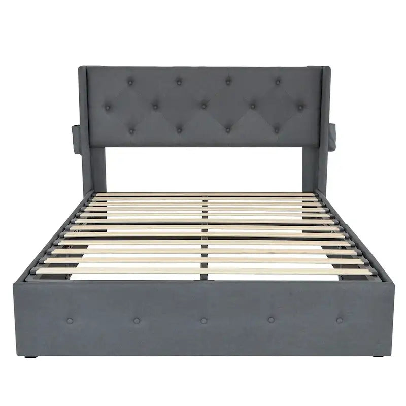 Full Size Bed Frame with Gas Lift Storage Bed and USB Ports