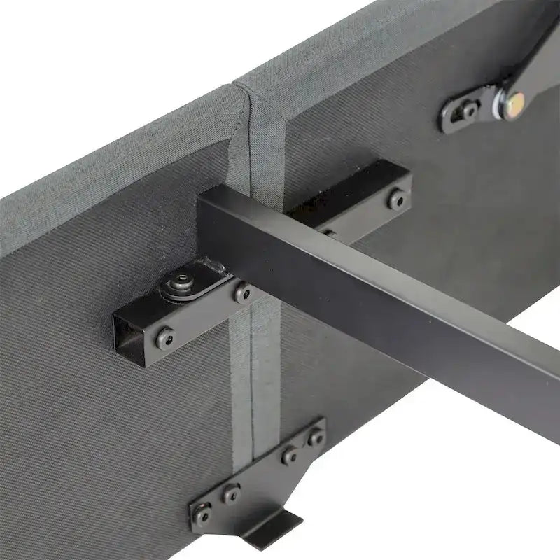 Estructura de cama tamaño matrimonial con elevación a gas, espacio de almacenamiento y puertos USB