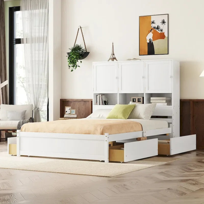Plattformbett in Queen-Size mit Kopfteil mit Stauraum und 4 Schubladen
