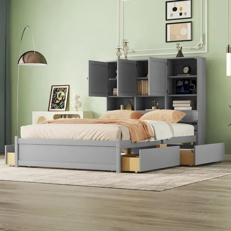 Plattformbett in Queen-Size mit Kopfteil mit Stauraum und 4 Schubladen
