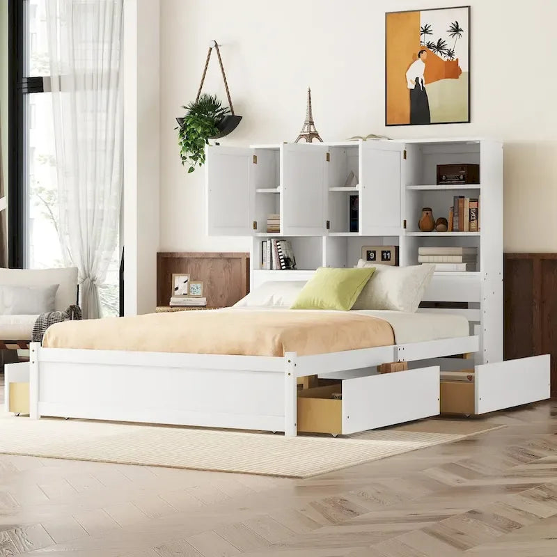 Plattformbett in Queen-Size mit Kopfteil mit Stauraum und 4 Schubladen