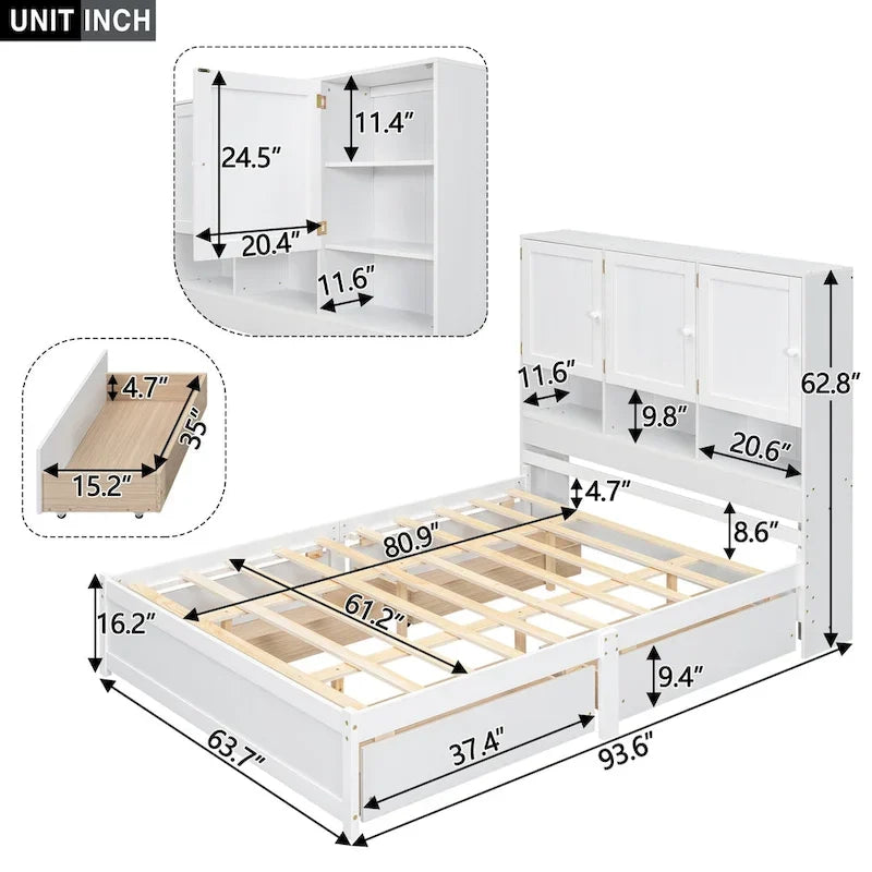 Plattformbett in Queen-Size mit Kopfteil mit Stauraum und 4 Schubladen
