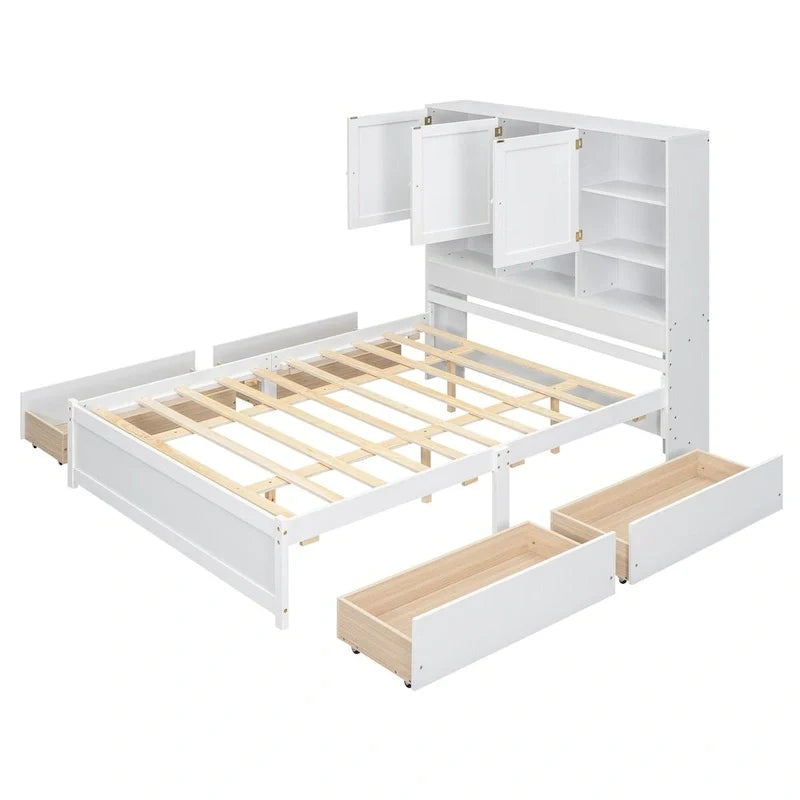 Plattformbett in Queen-Size mit Kopfteil mit Stauraum und 4 Schubladen