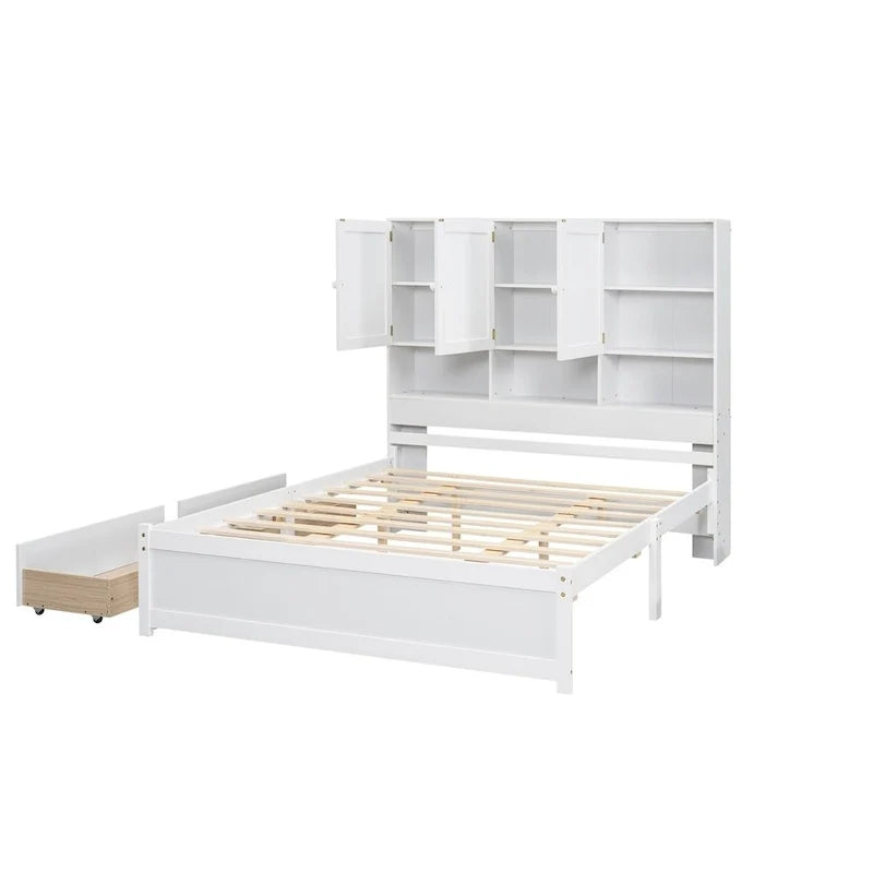 Plattformbett in Queen-Size mit Kopfteil mit Stauraum und 4 Schubladen