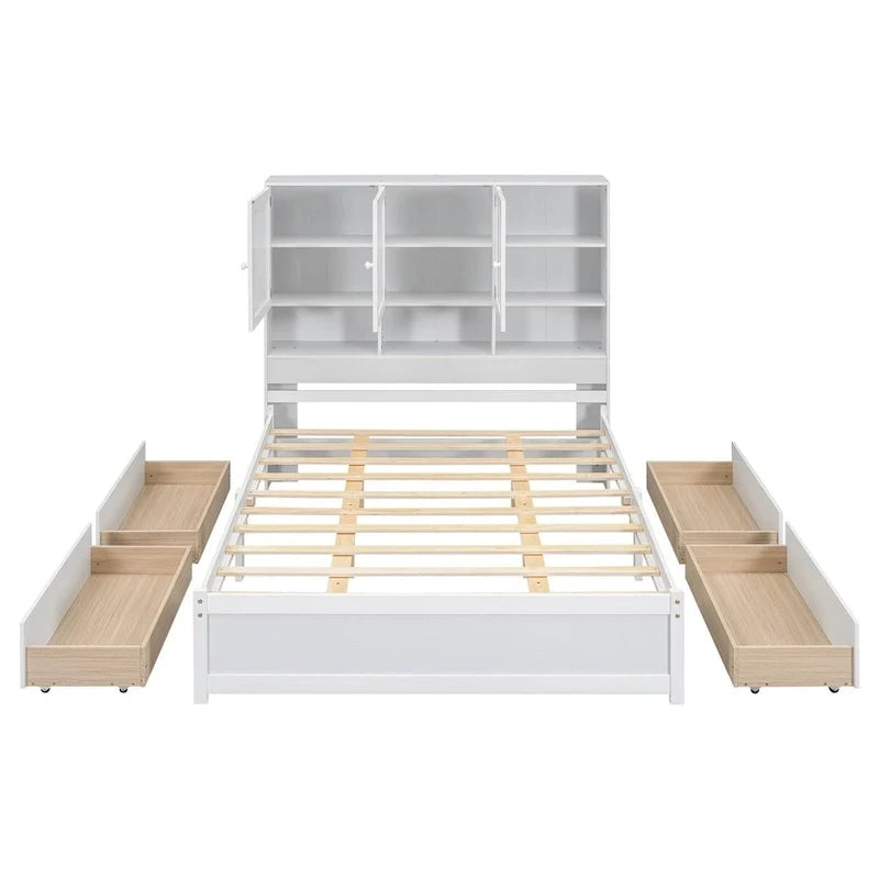 Plattformbett in Queen-Size mit Kopfteil mit Stauraum und 4 Schubladen