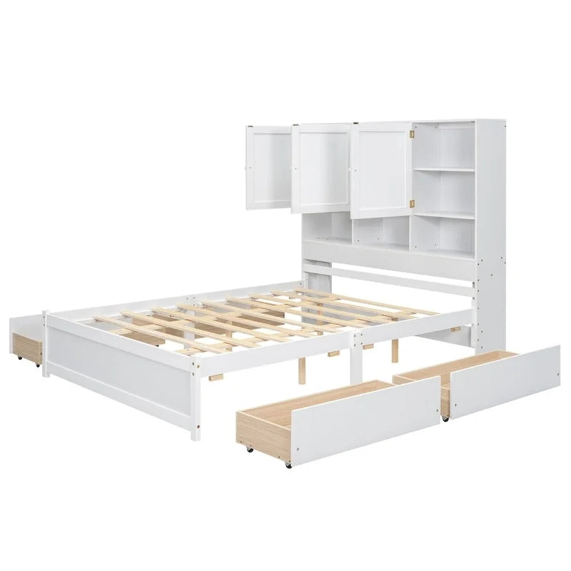 Plattformbett in Queen-Size mit Kopfteil mit Stauraum und 4 Schubladen