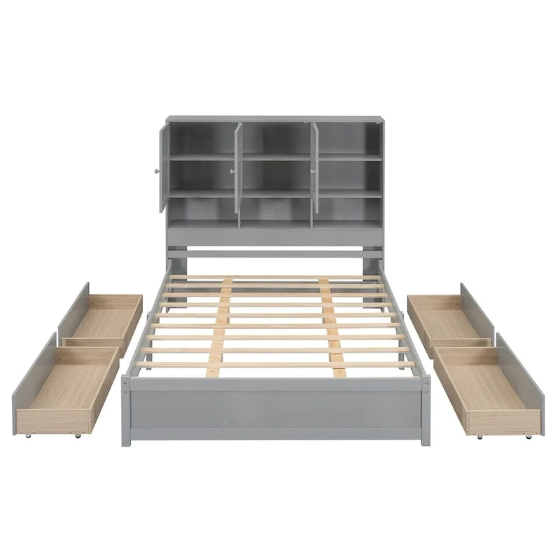 Plattformbett in Queen-Size mit Kopfteil mit Stauraum und 4 Schubladen